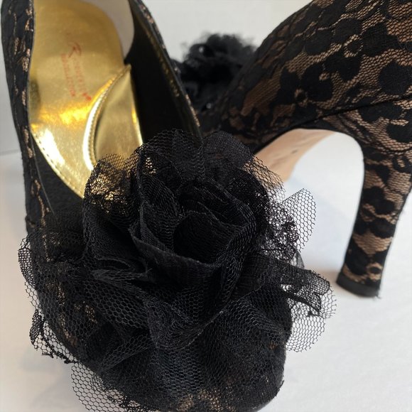 COPY - VINTAGE ROS HOMMERSON CHAMPAGNE BLACK LACE HEELS RED COLLECTION - Picture 5 of 7